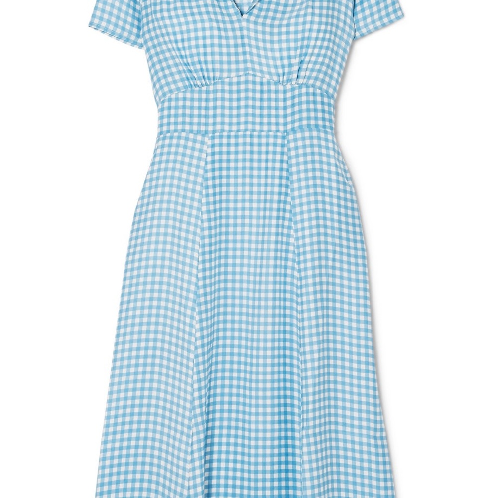 HVN Blue Silk Gingham Dress
